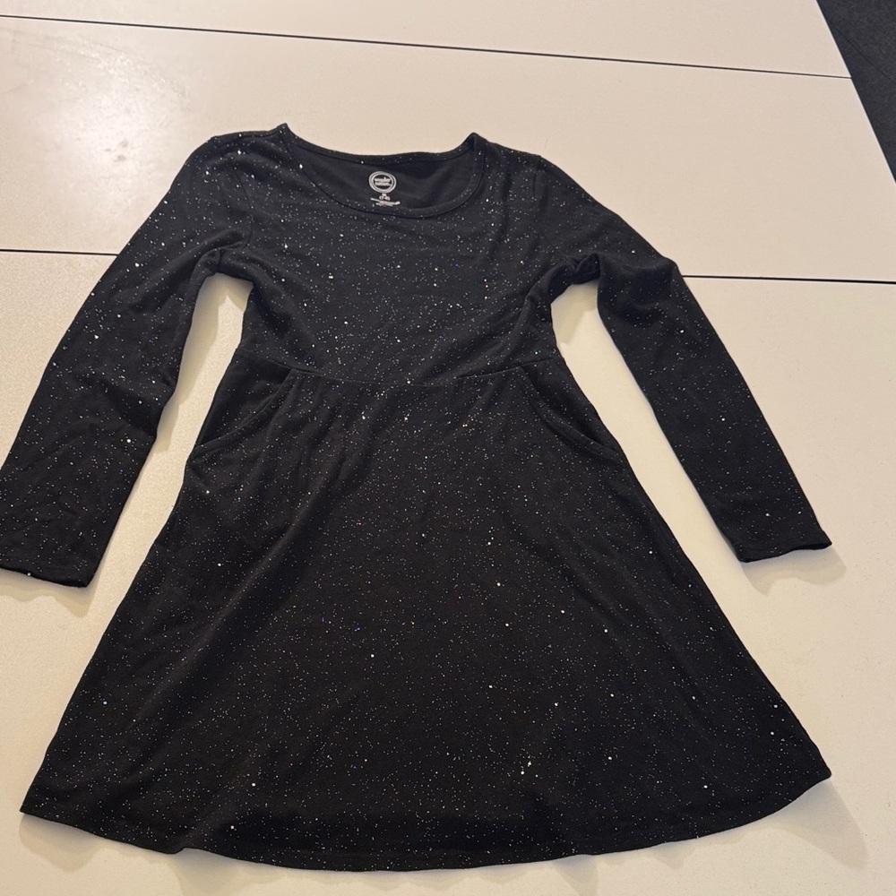 2 Dresses-Black Sparkle Dress & Navy Blue Stripe Dress